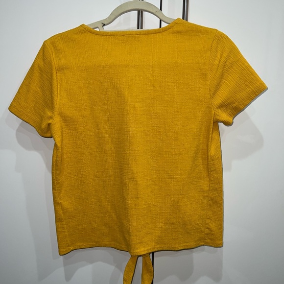 J. Crew Mustard Yellow Tie Front Workwear Work Top - Picture 3 of 7